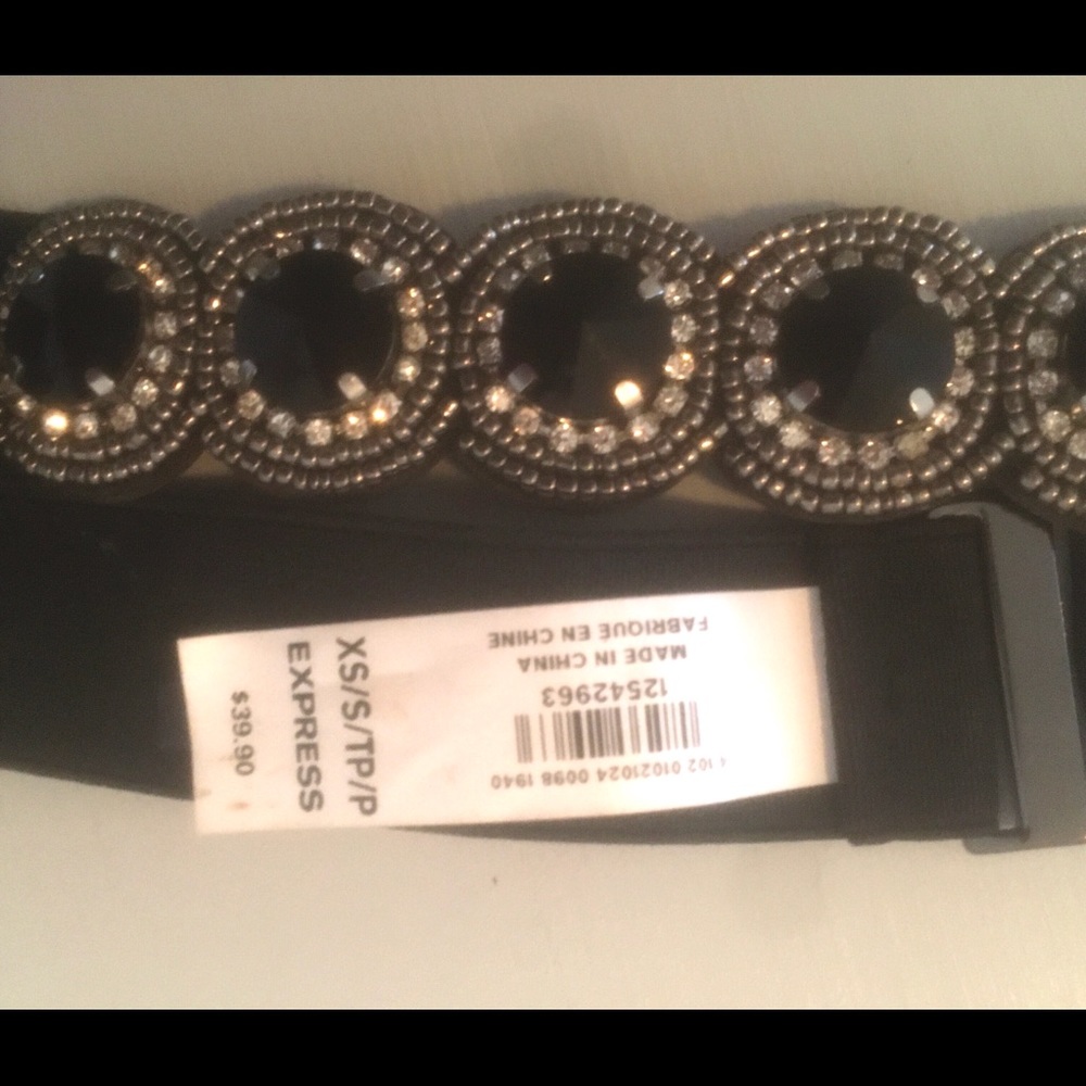 Express Black Stretchy Belt Lined in Black Stones